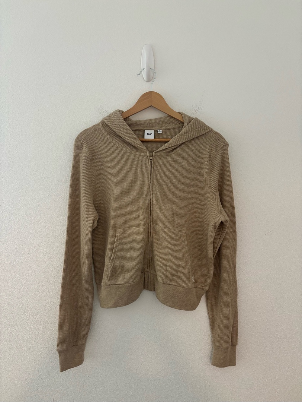 Aritzia TNA waffle zip up hoodie in tan
